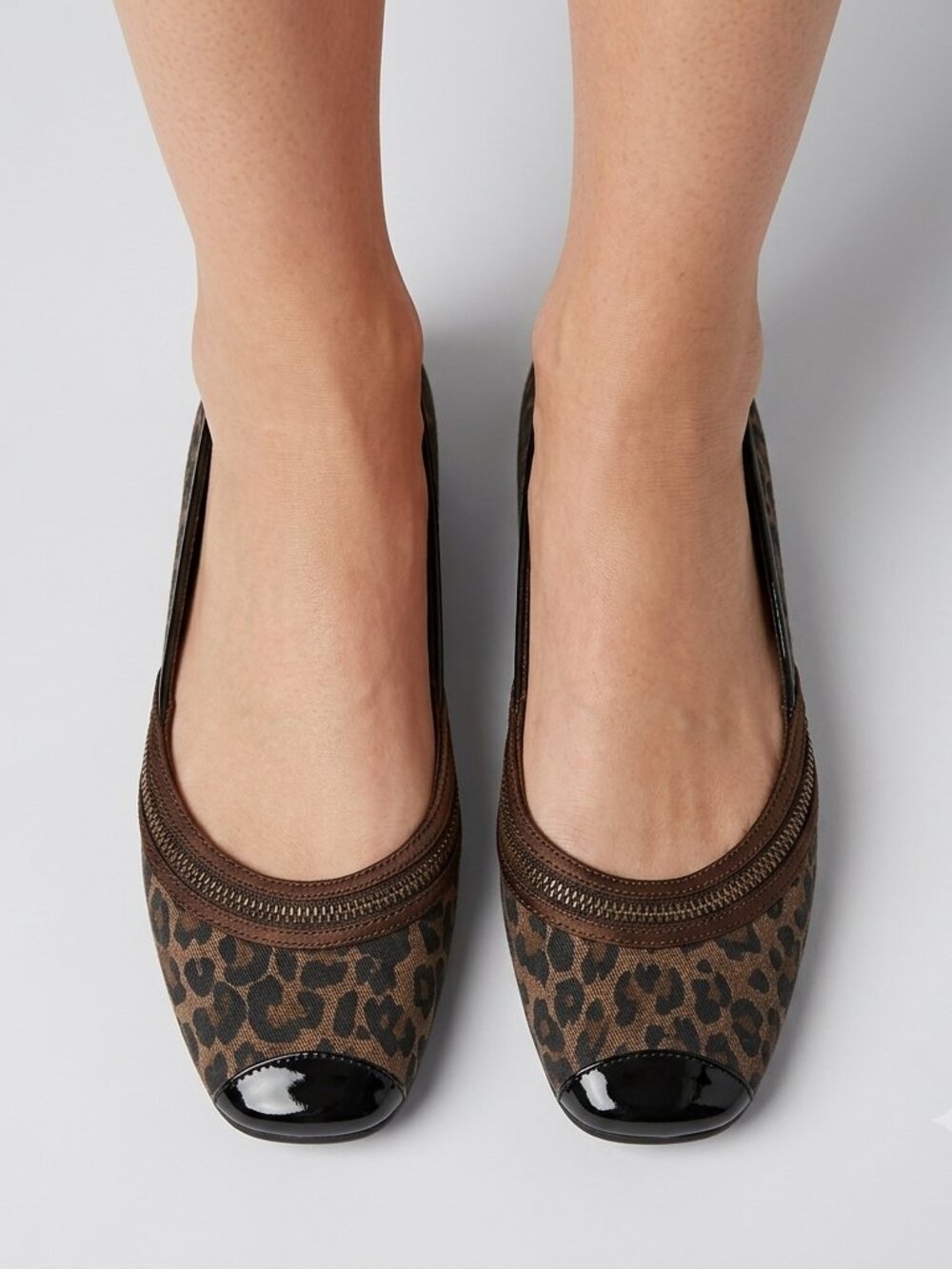 Womens Sam Libby Zippy Flats Black Brown Leopard Print Square Toe Ballet Y2K 7.5